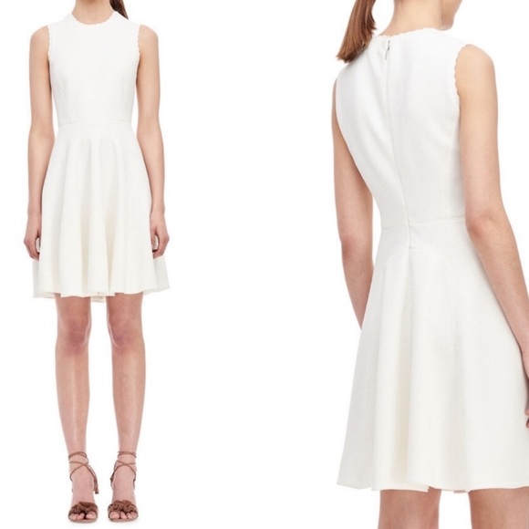 Rebecca Taylor White Fit and Flare Textured Scalloped Dress - Picture 1 of 13